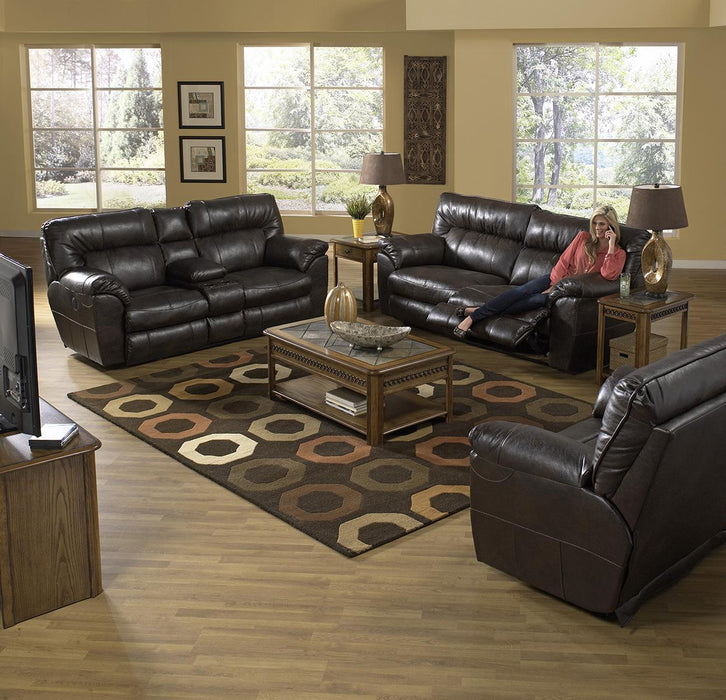 Catnapper Nolan Power Extra Wide Reclining Console Loveseat w/ Storage & Cupholder in Godiva